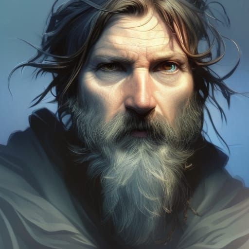 Dark Wizard Portrait with Blue Lightning, Detailed Concept A...