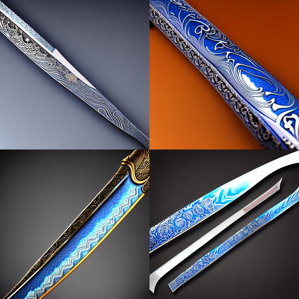 Blue Fire Damascus Steel Katana in Unreal Engine 5