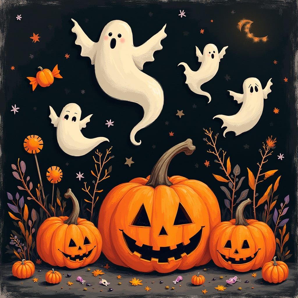 Spooky-Cute Halloween Collage with Gothic Elements