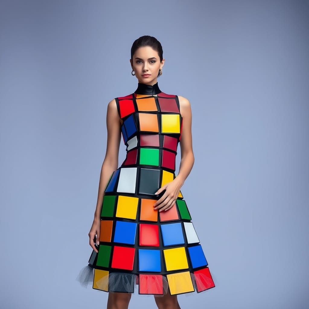 Rubik's Cube-Inspired Gown on a Woman