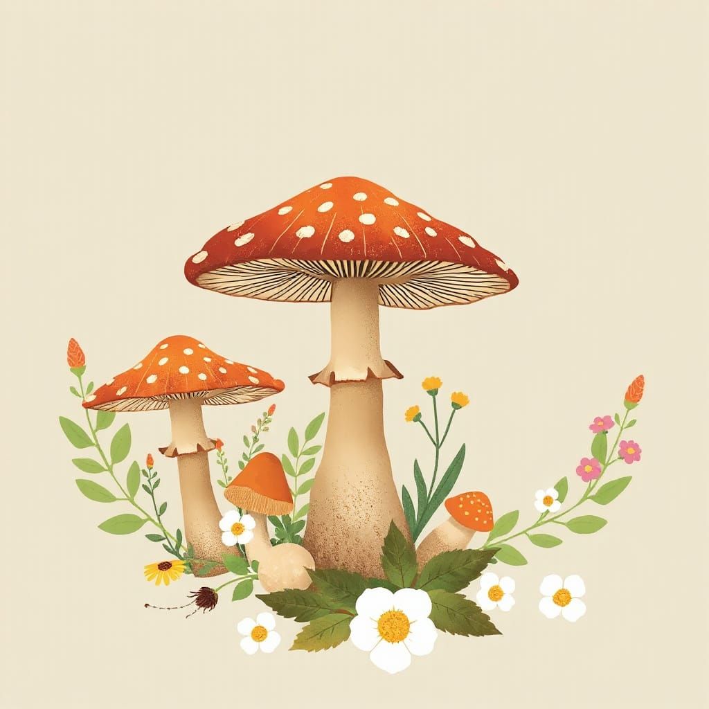 Boho Botanical Mushroom and Flower Clip Art