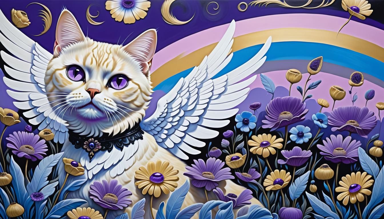 Surreal Pop Art: Cat with Angel Wings in Gouache