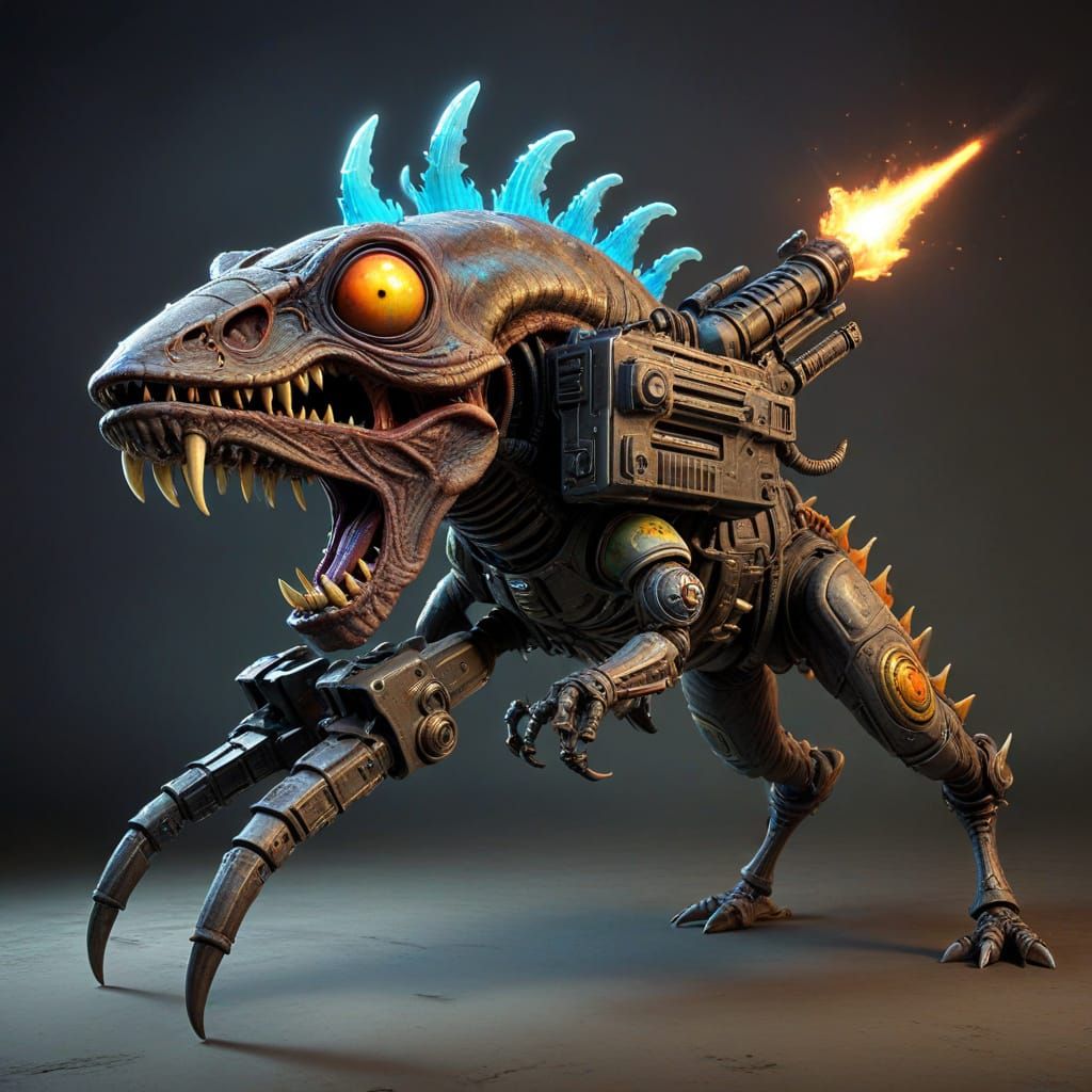 Cyberpunk Alien Light Machine Gun in Whimsical 3D