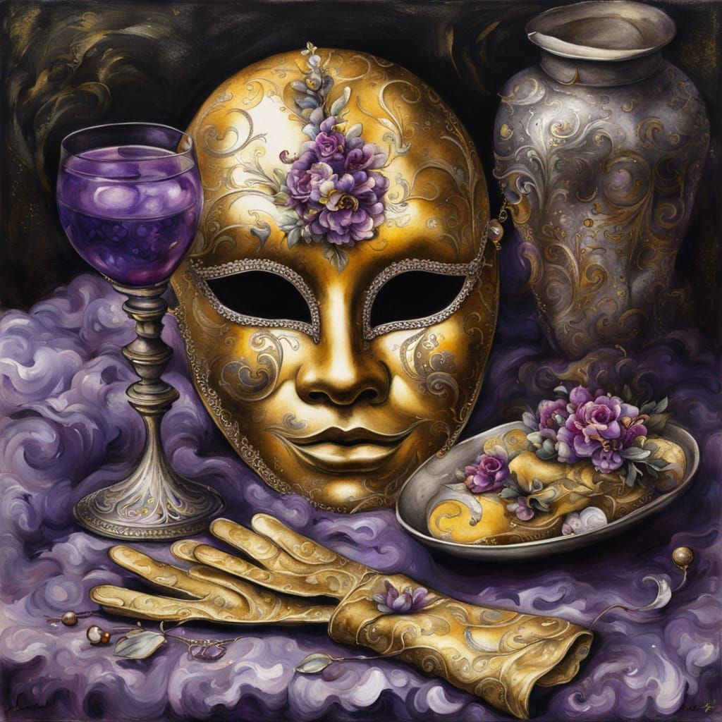 Venetian Carnival Still Life With Creepy Mask