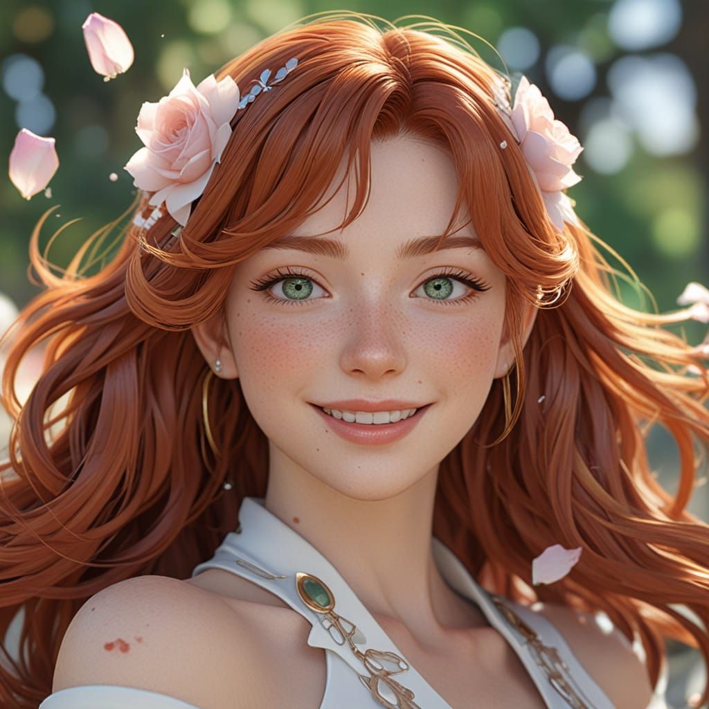 3D Anime Portrait of a Smiling Redhead with Freckles