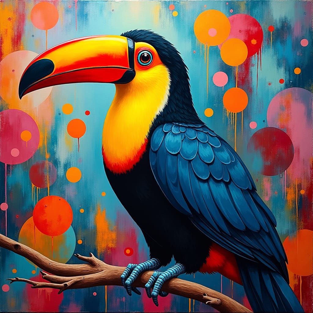 Colorful Toucan in Abstract Expressionist Style