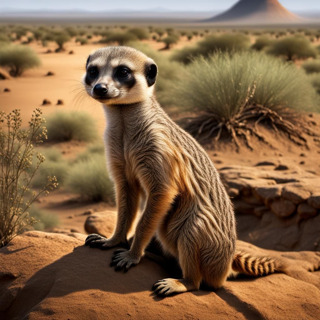 Hyperrealistic Meerkat in African Scenery