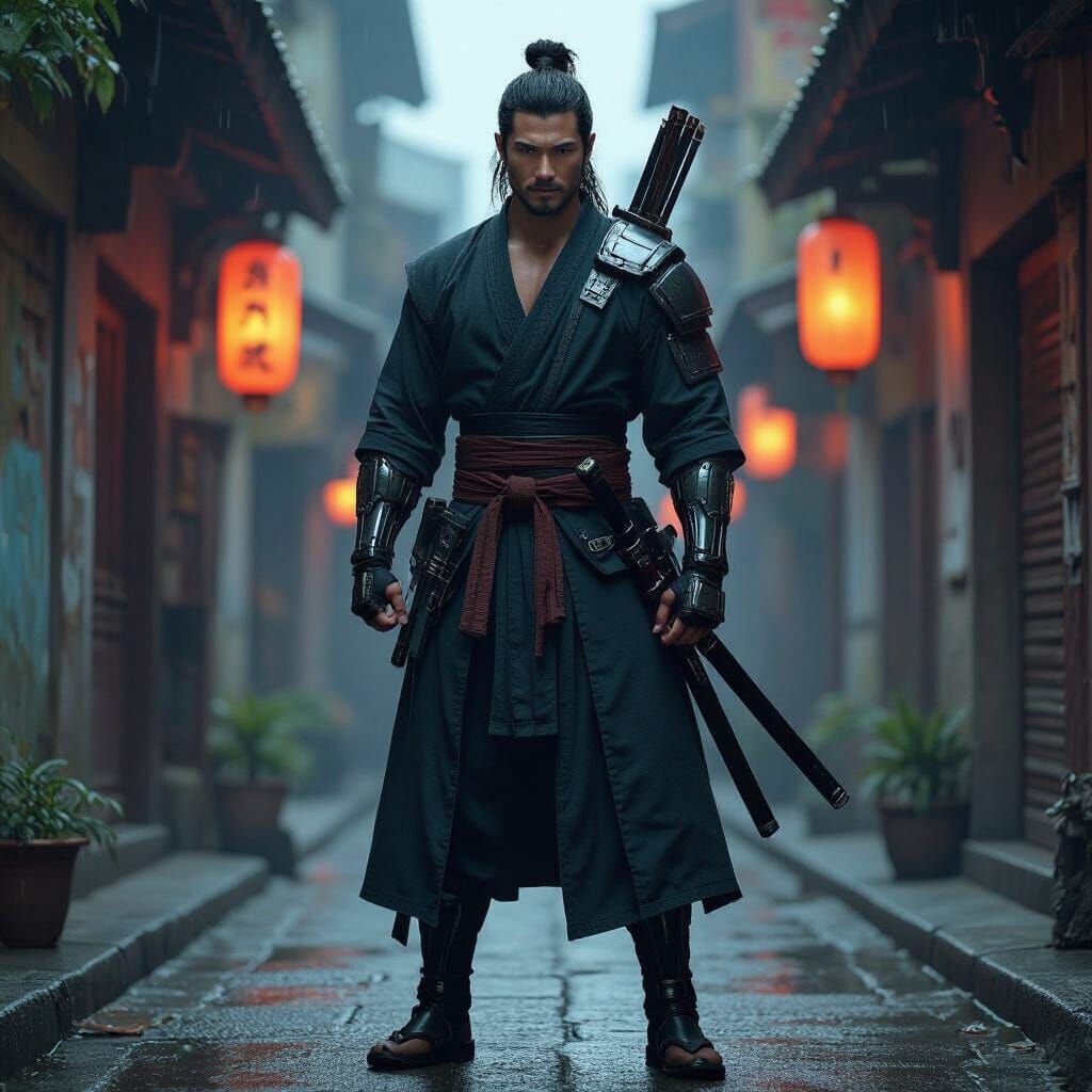 Futuristic Martial Artist in Vietnam Alleyway