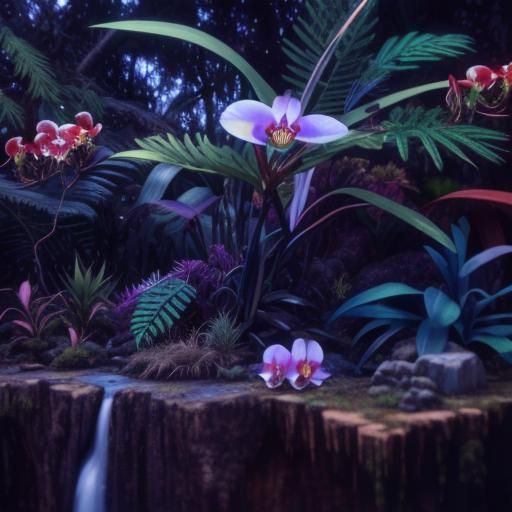 Detailed 3D Mountain Town with Moss and Orchids