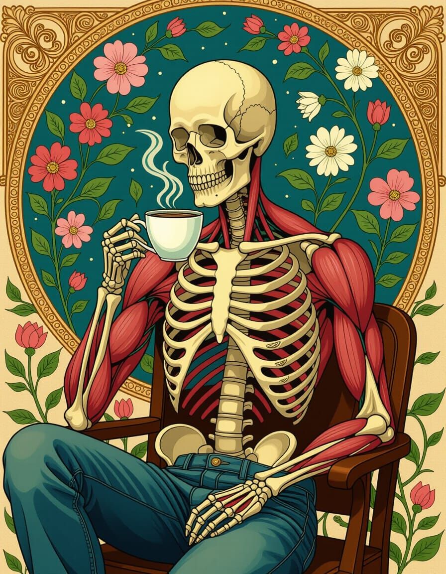 Botanical Skeleton with Coffee, Digital Painting