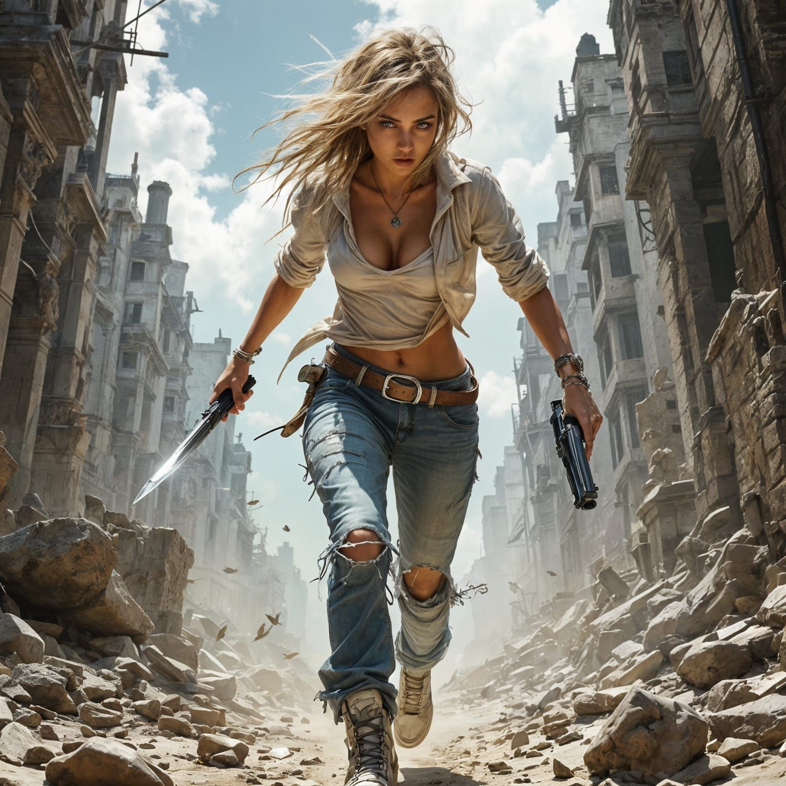 Post-Apocalyptic Warrior Woman with Laser Pistol