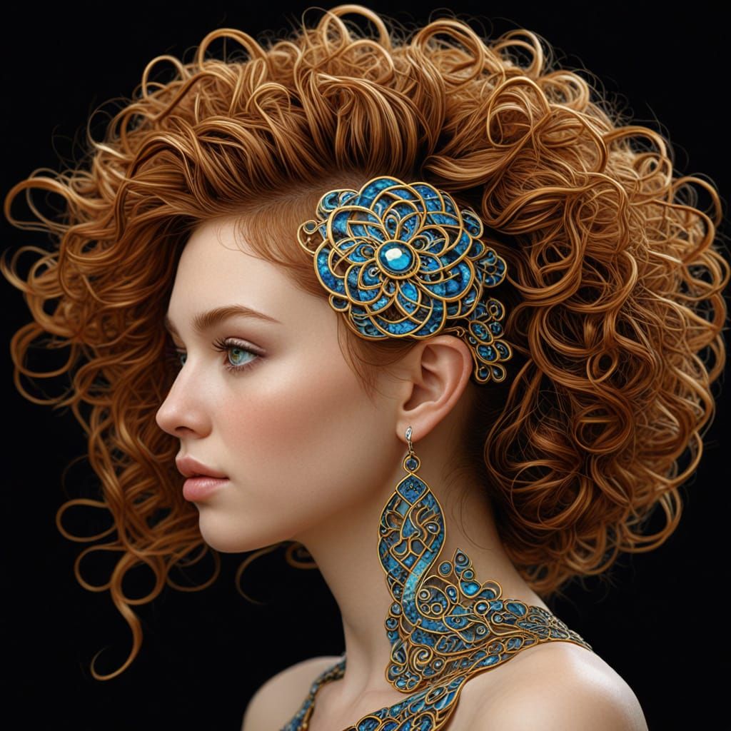 Hyper-Realistic Fractal Hair Mosaic in Celtic Style
