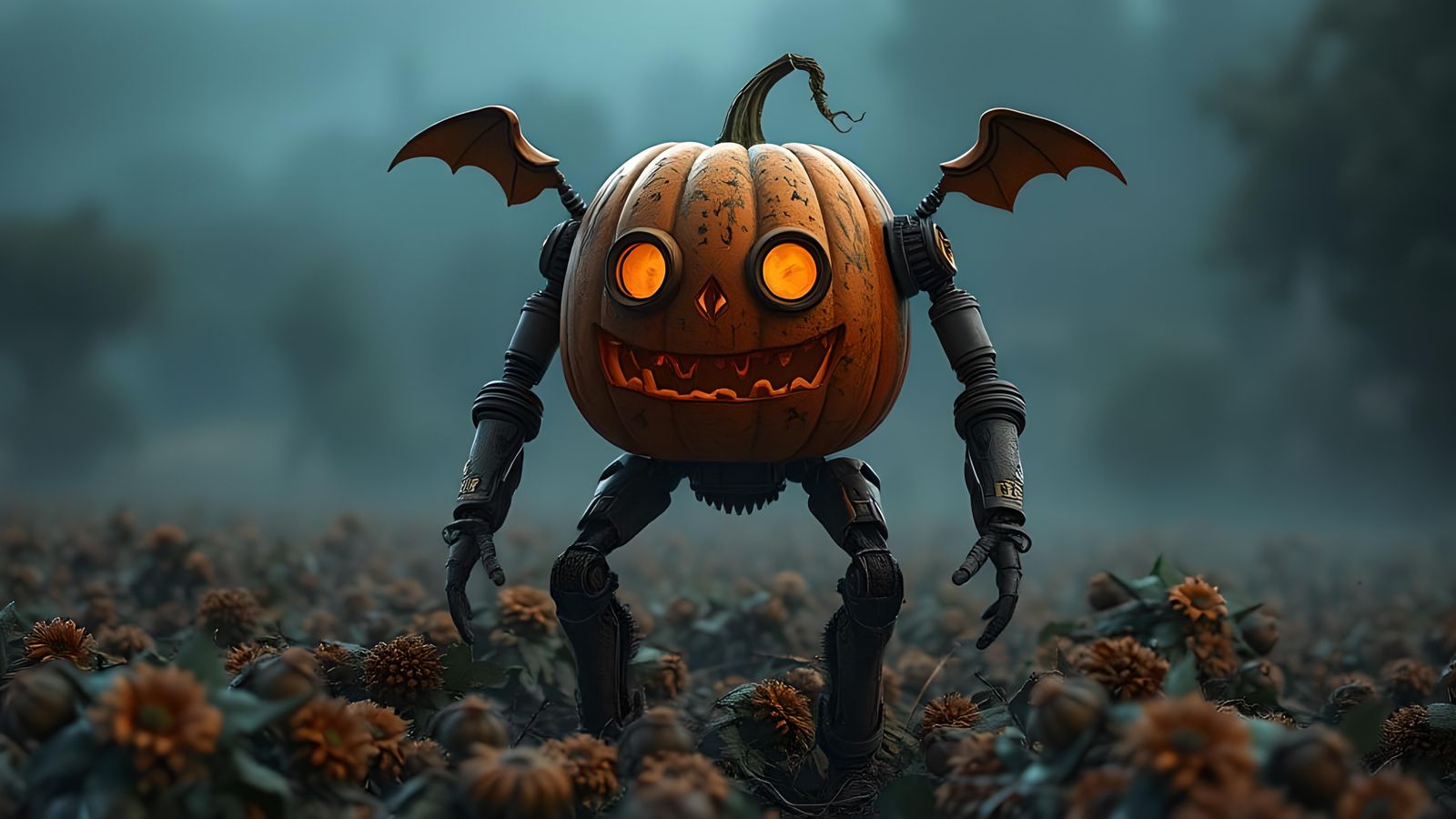 Mechanical Pumpkin Robot on the Farm