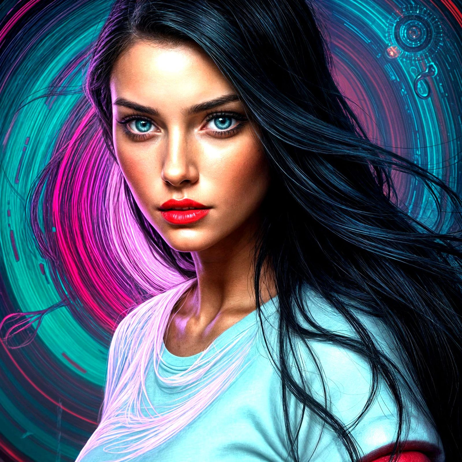 Breathtaking Portrait of Woman with Bioluminescent Eyes