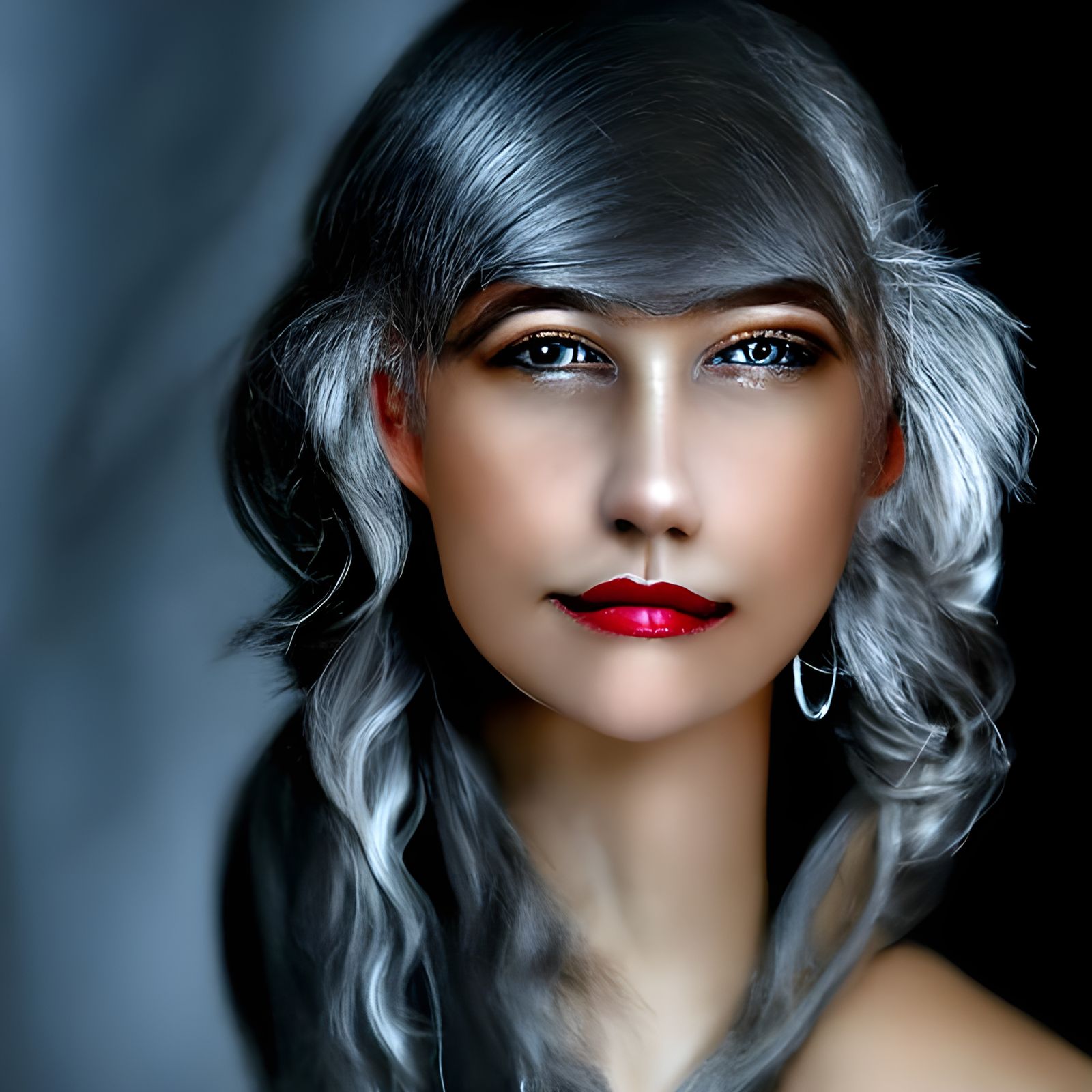 Silver-Haired Beauty: A Realistic Studio Portrait