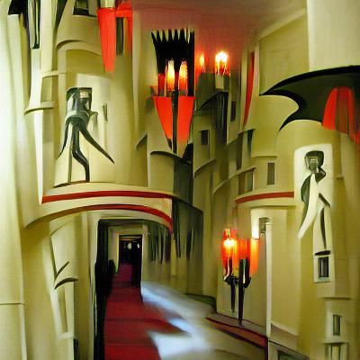 Vampire Stalks Castle Corridors in Art Deco Style