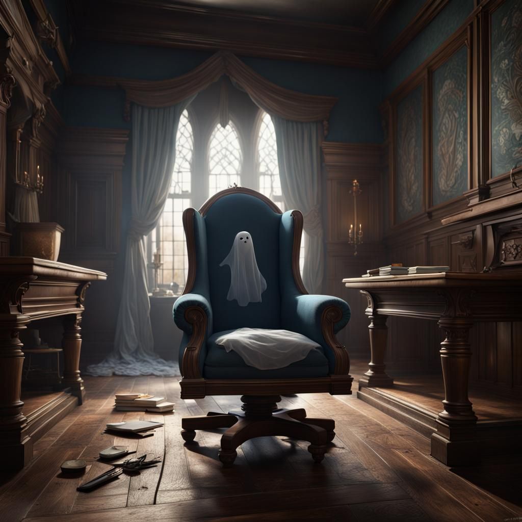 Ghost Judge in Courtroom: Fantasy Concept Art