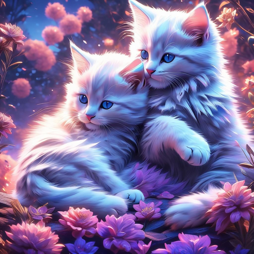 The two kittens cuddling together