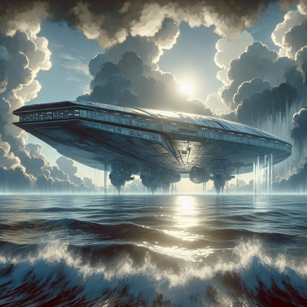 Futuristic Spaceship Emerges from Ocean in Dramatic Spectacl...
