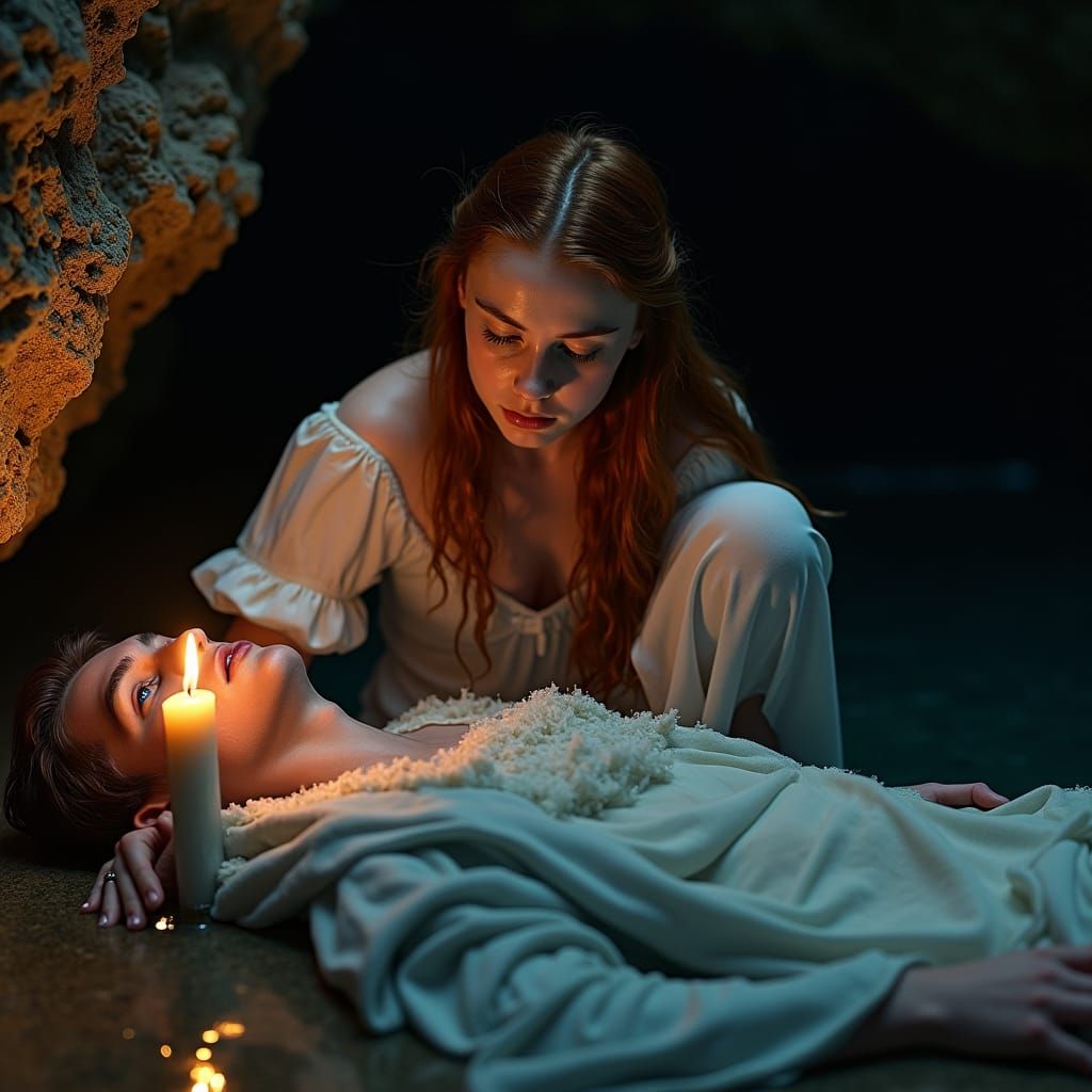 Ethereal Woman and Nobleman in Sea Cave