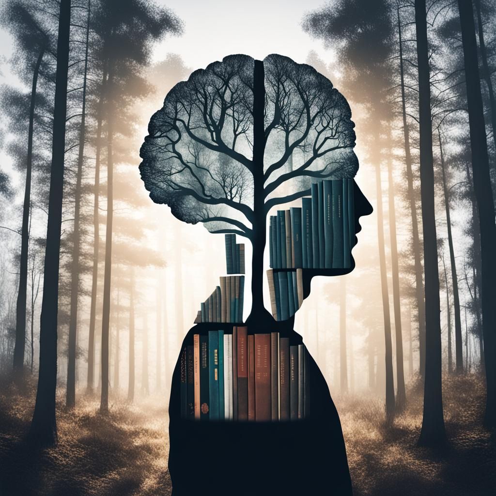 Books and Brain: Double Exposure Silhouette