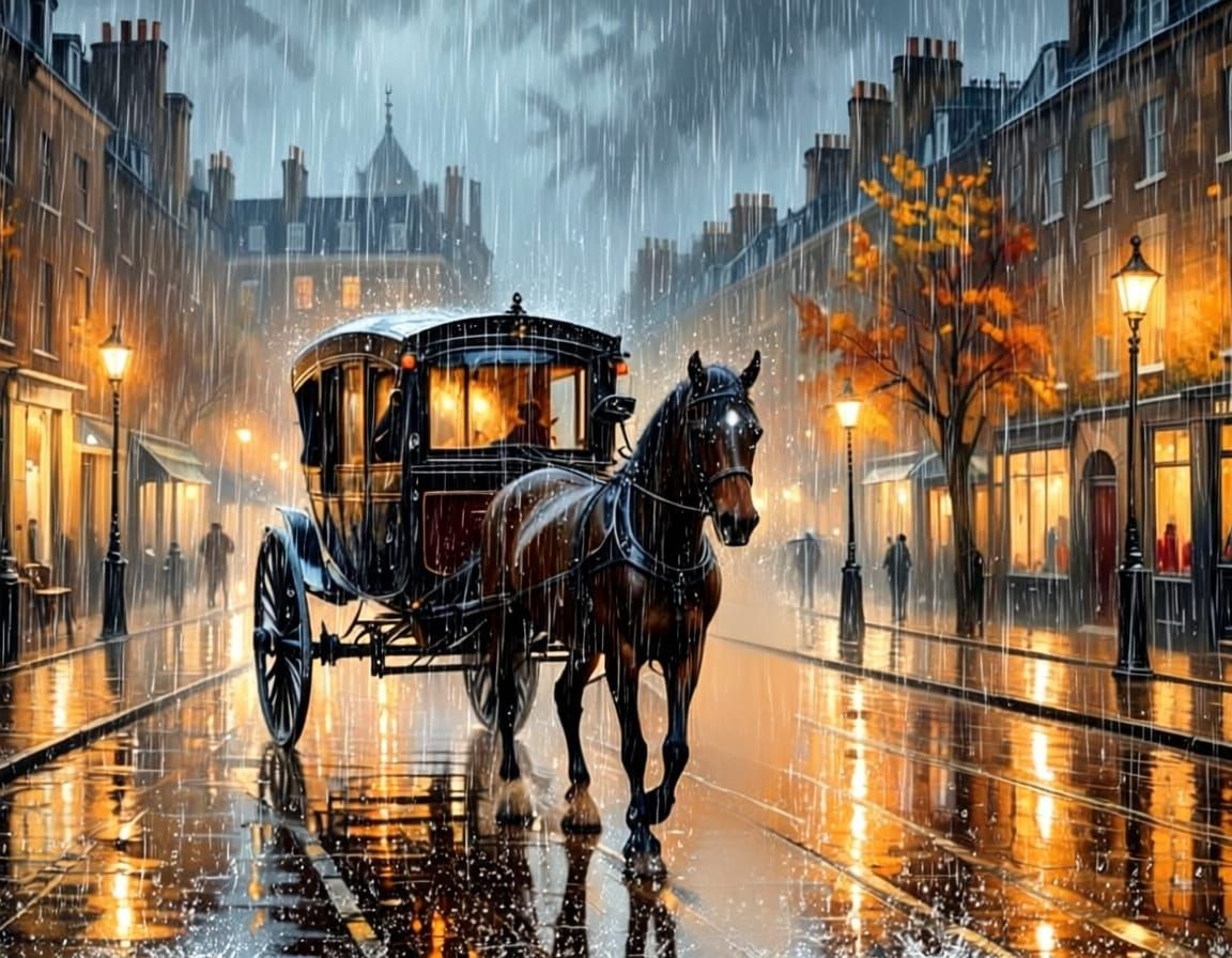 Victorian London Street Scene in Heavy Rain