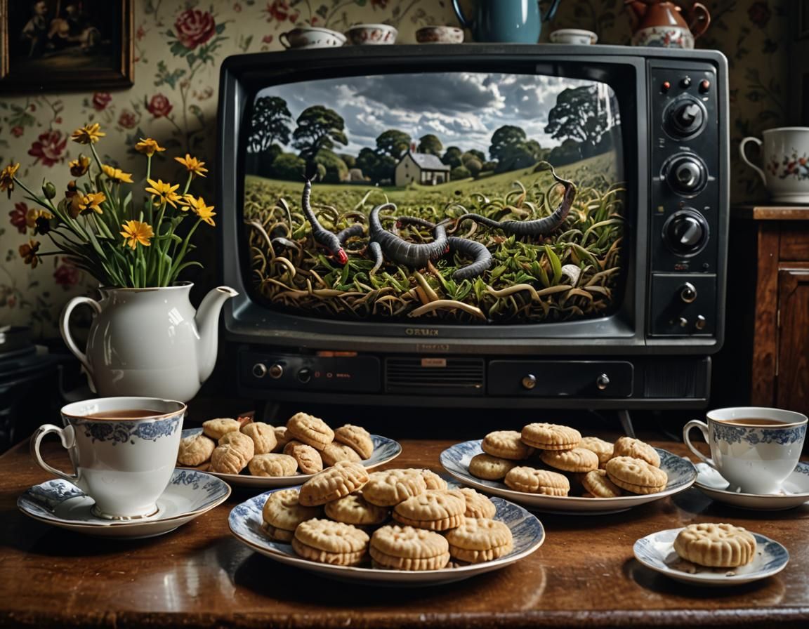 Hyperrealistic Worm's Tea Time in Cinematic Style