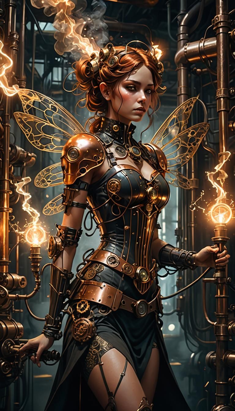 Steampunk Fairy in Industrial Art Nouveau Style