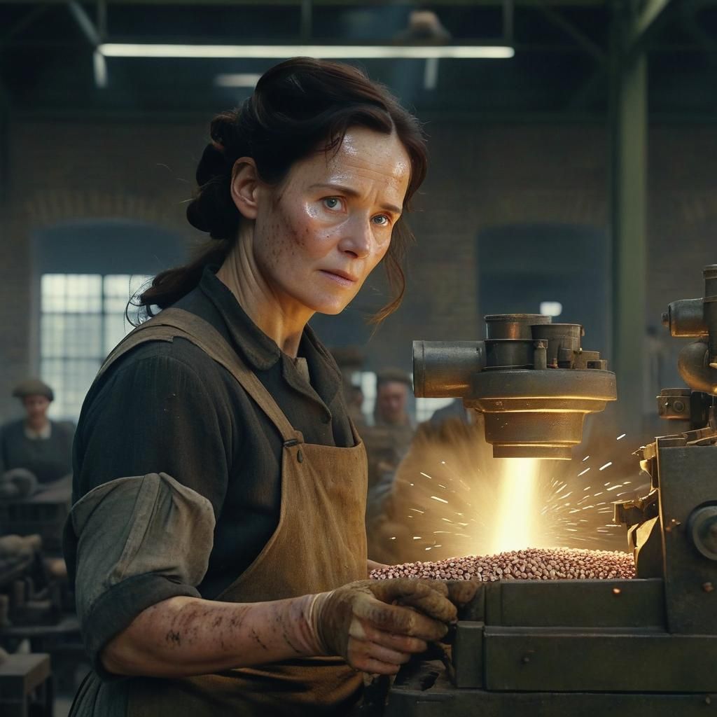 woman, 40 years old, beauty, dirty on her face and hands, in...