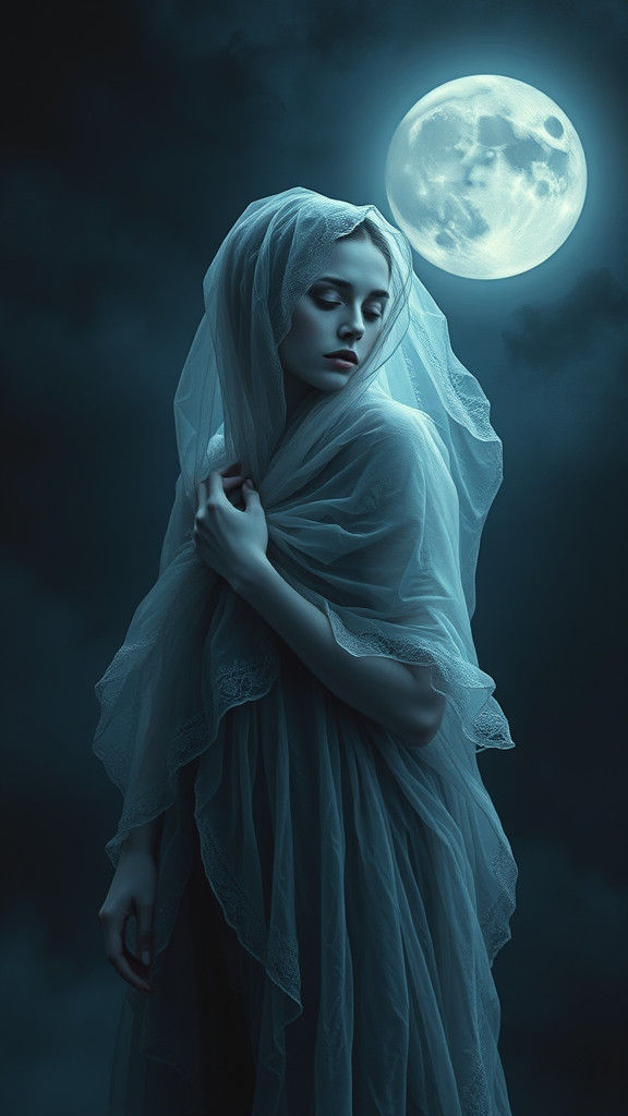 Ethereal Woman in Moonlight: Surrealist Image