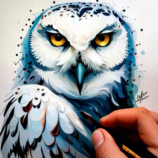Hyperrealistic Snowy Owl Portrait in Oil Paint