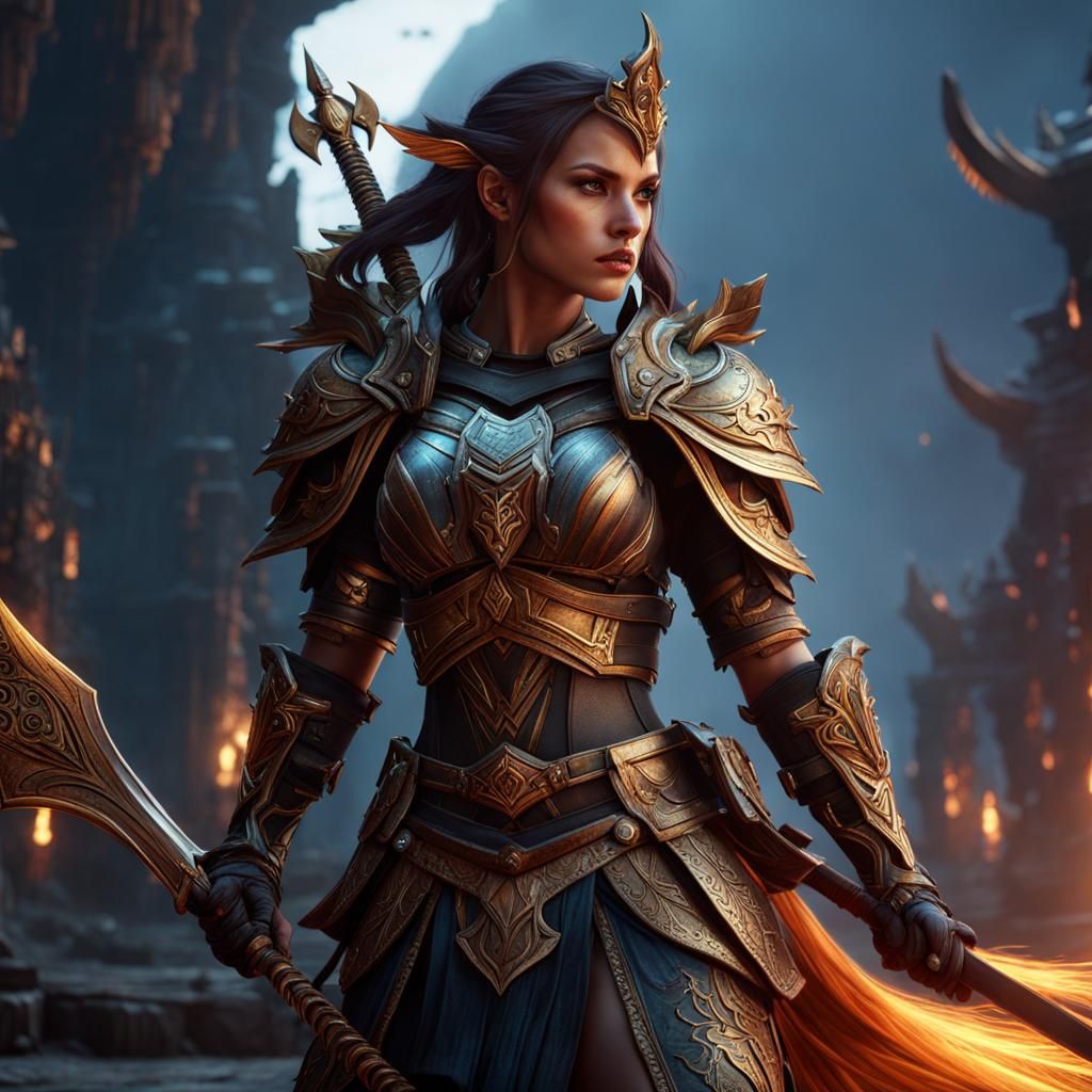 Detailed Matte Painting of a Girl Warrior