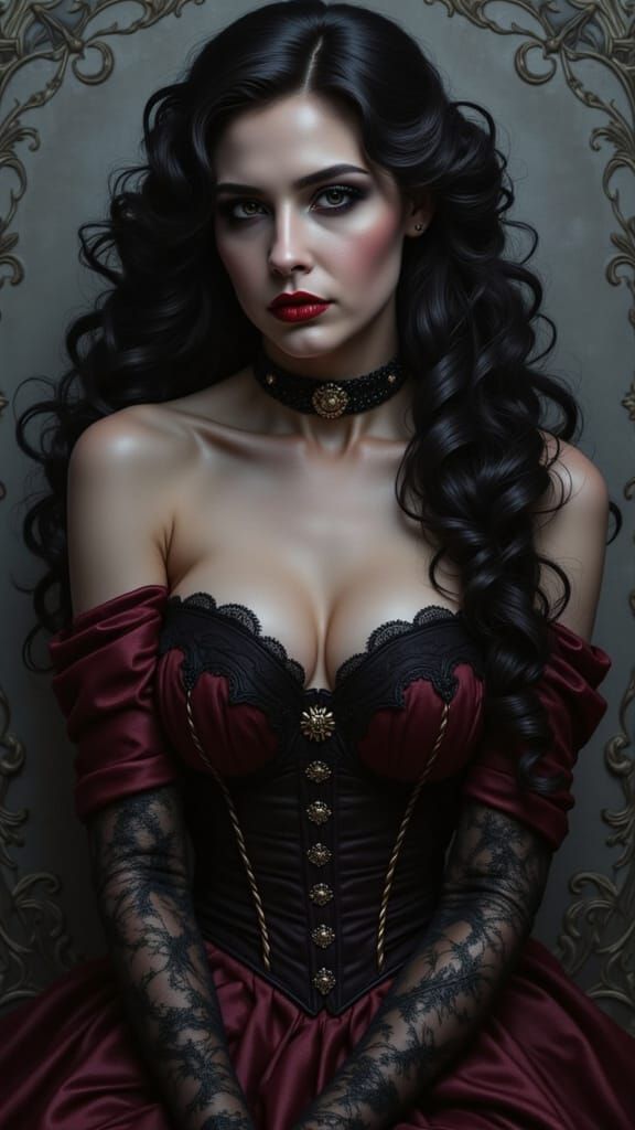 Elegant Lady in Velvet and Lace: A Rococo Masterpiece