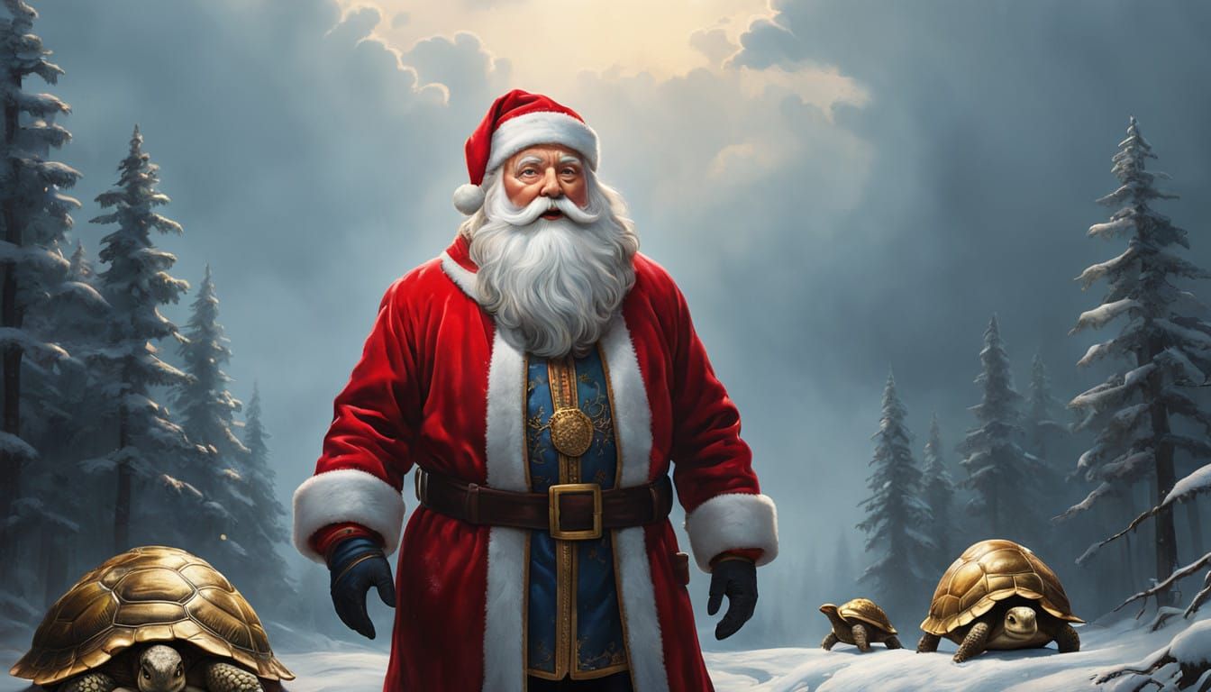 Magical Santa Turtle Ride on a Snowy Road