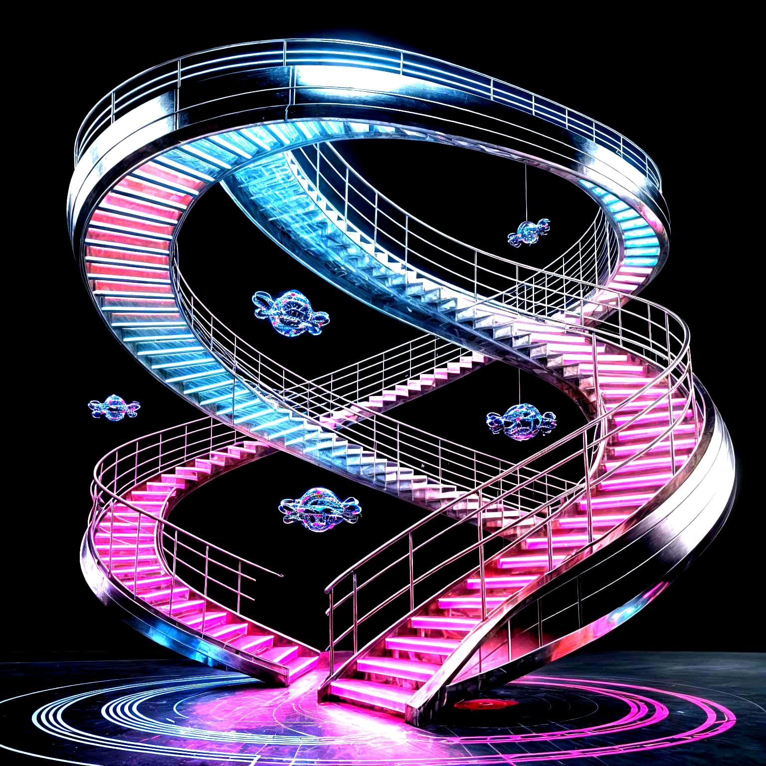 A metallic, anti-gravity staircase