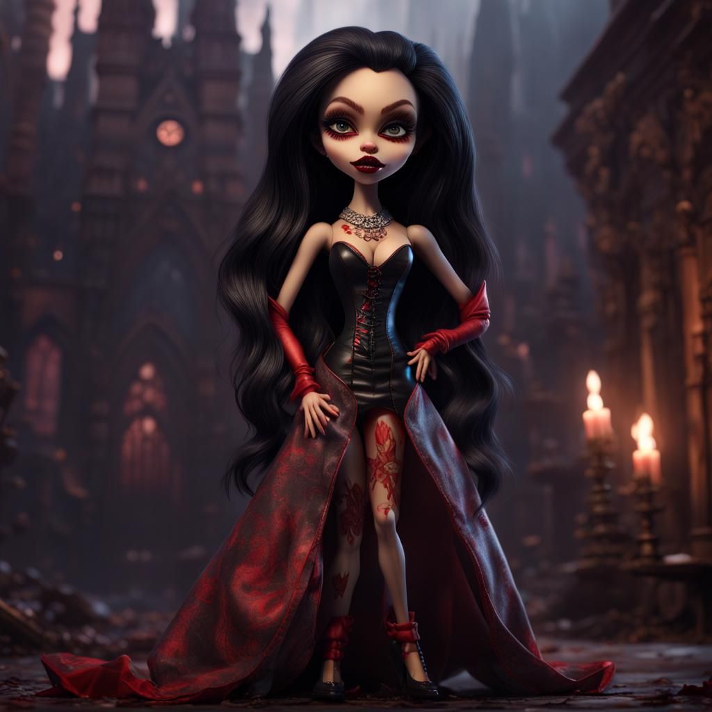 Hyperrealistic Bratz Doll as Vampire Lady