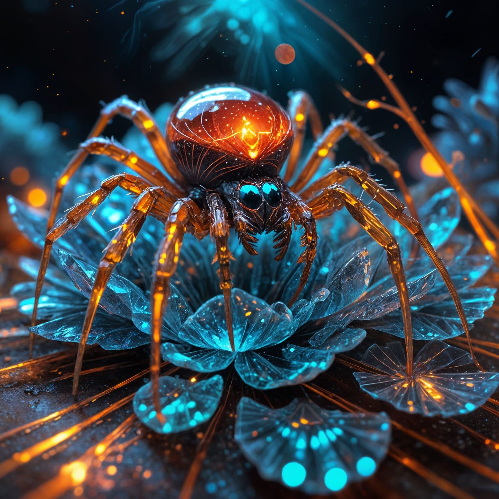 Crystal Spider on Quartz Flower in Vibrant Digital Art