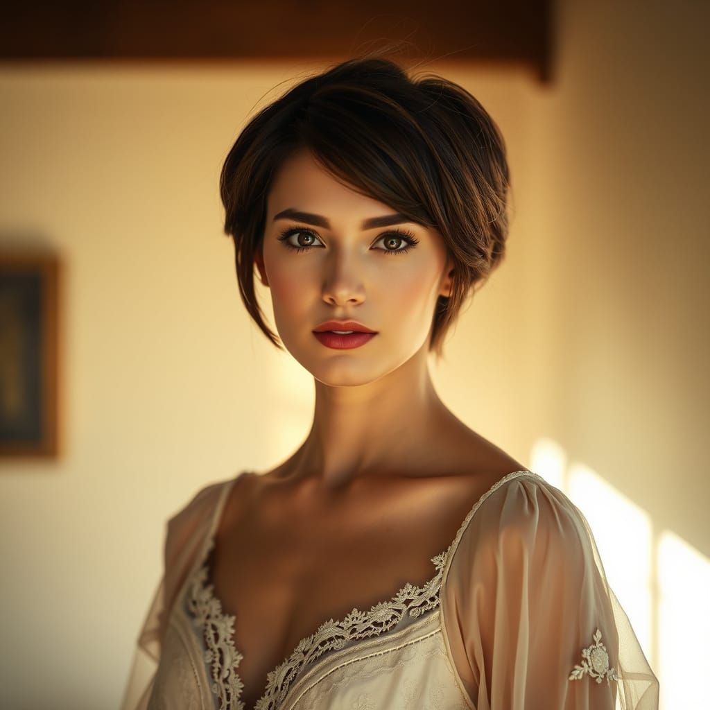 Serene Woman in Lace Gown