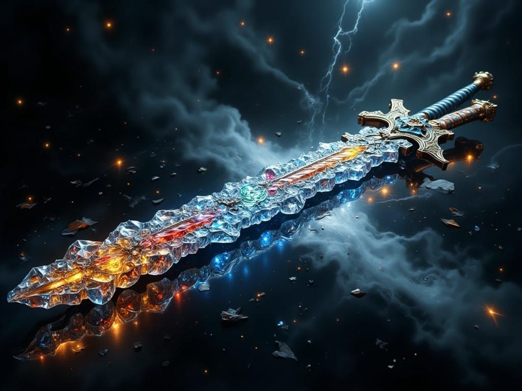 Hyperrealistic Glass and Steel Sword with Inner Glow