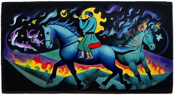 Cavalry Horses in Pointillist Surrealism Style