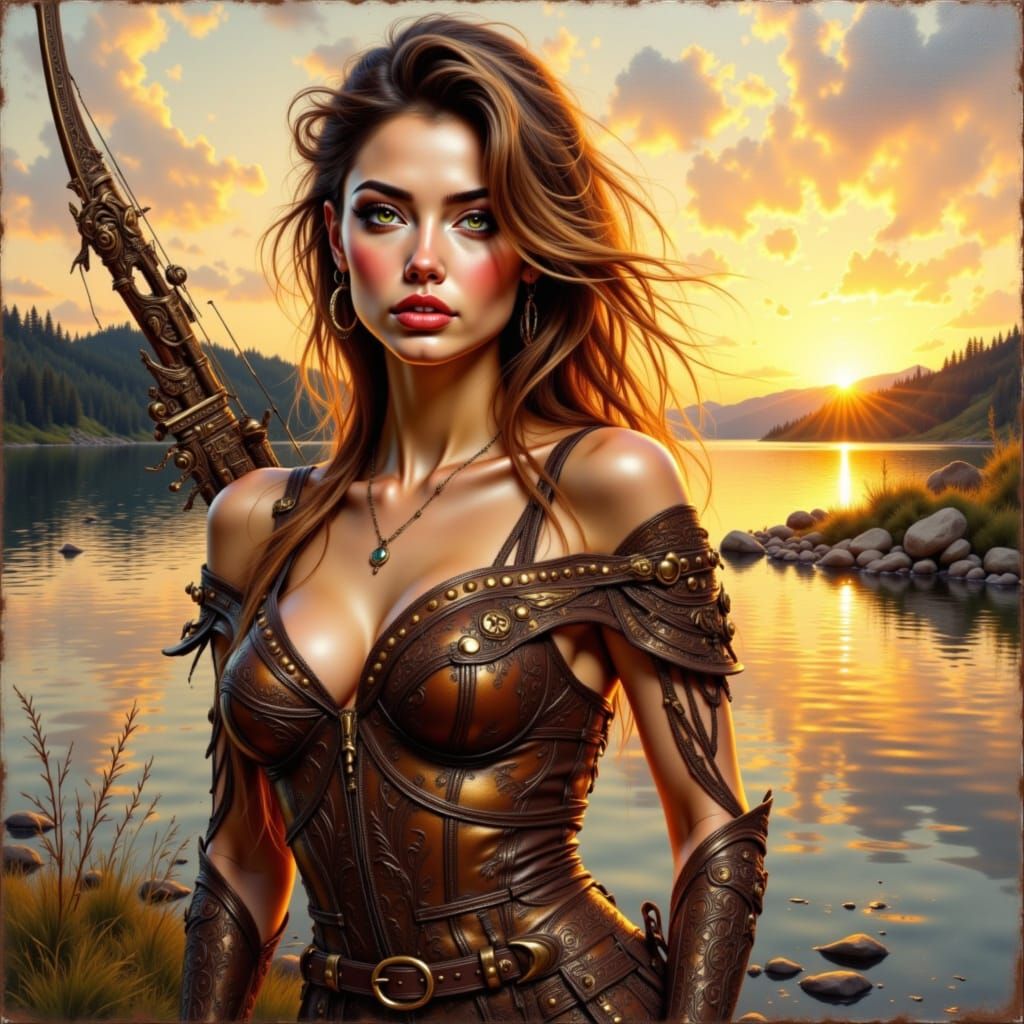 Renaissance Archeress by the lake