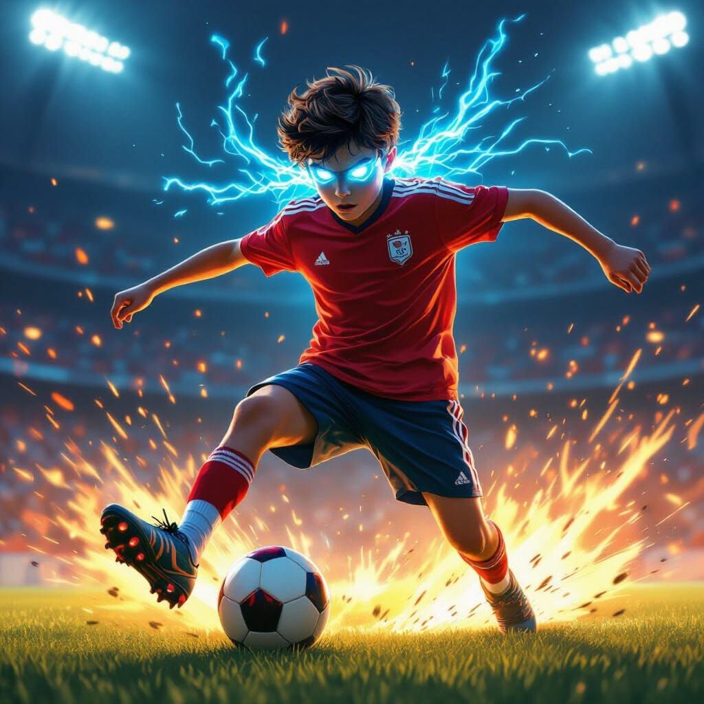 Teenage Football Player with Glowing Eyes