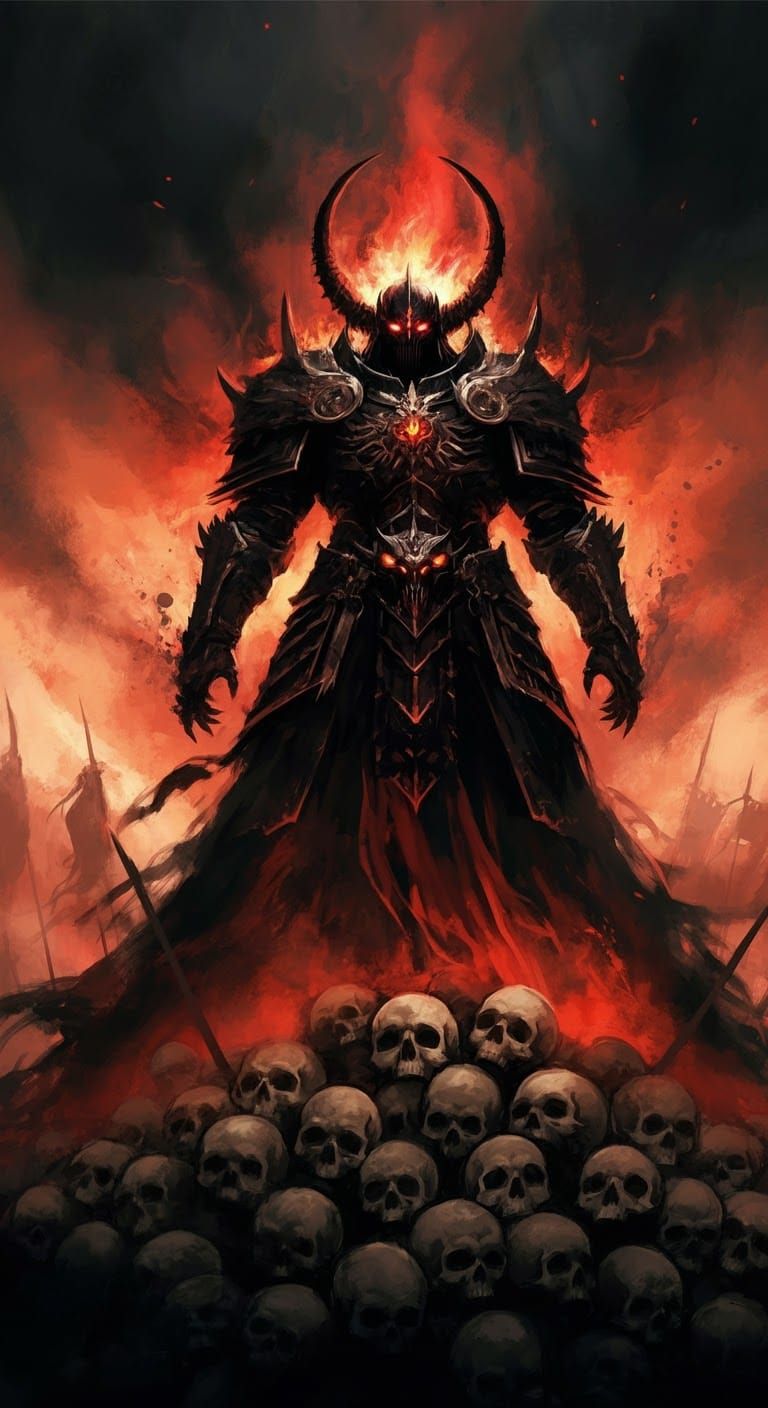War God on Skull Mountain: Gothic Horror Art