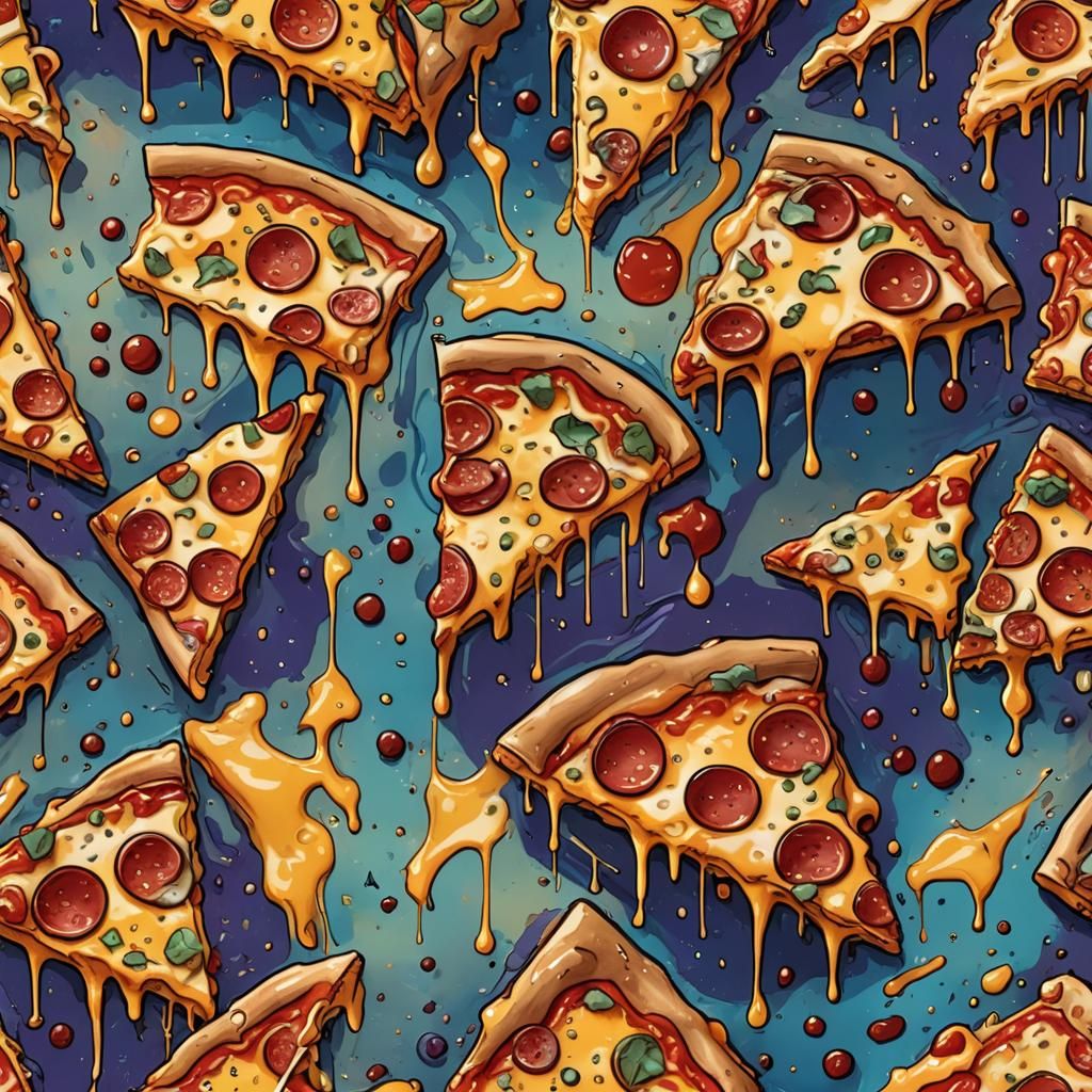 Pizza Slice Dripping Cheese in Comic Book Style