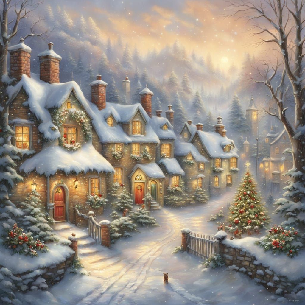 Winter Wonderland Village in Enchanting Thomas Kinkade Style