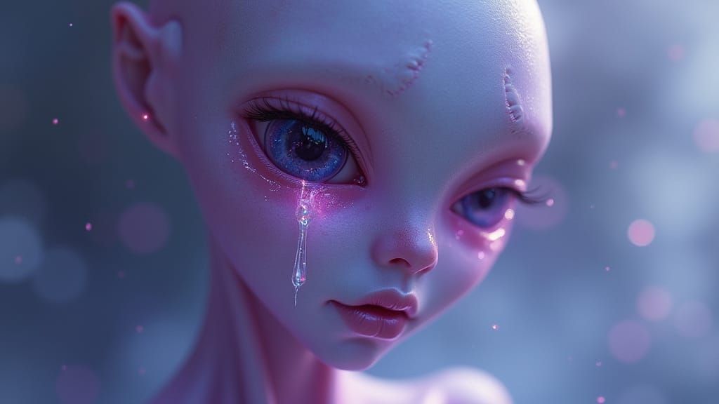 Alien Portrait with Tear, in Ash Thorp Style