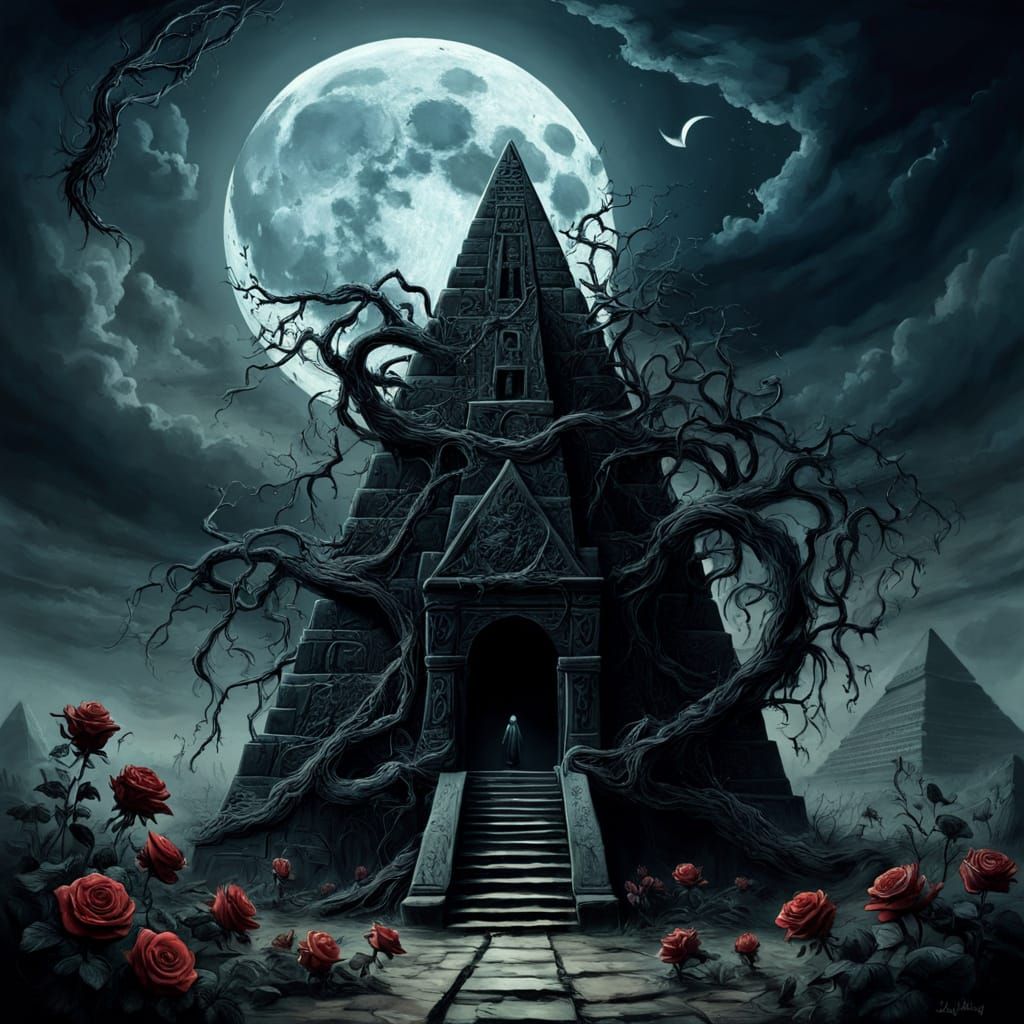 Haunted Heart Egyptian Pyramid Surreal Oil Painting