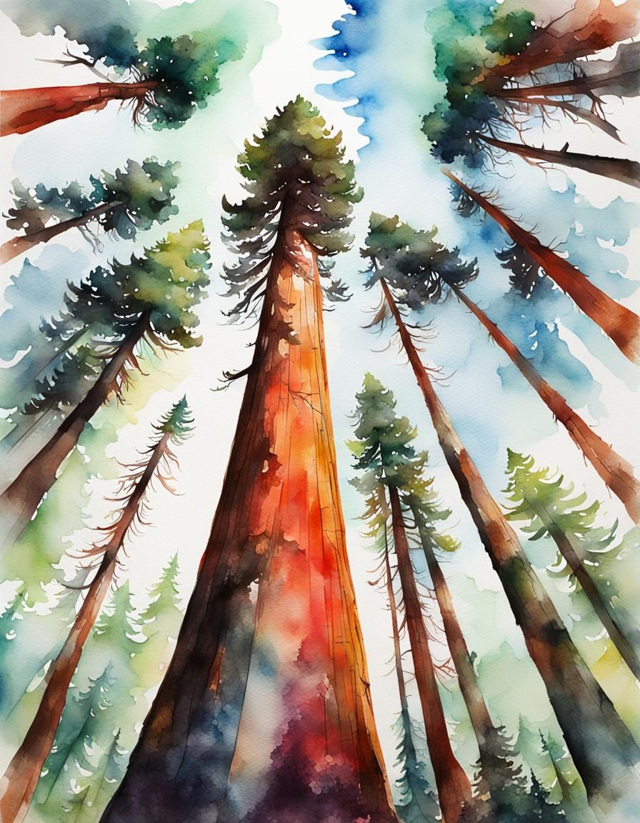 Giant Redwoods on Vancouver Island in Watercolor