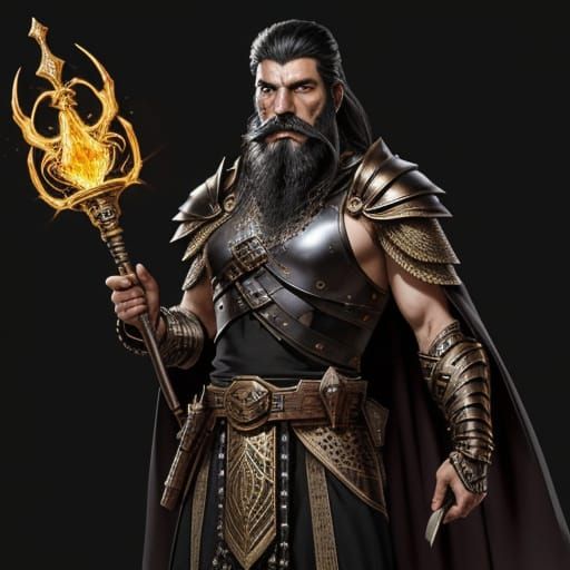 Nuska, Sumerian god, lustrous black hair and a beard and mus...