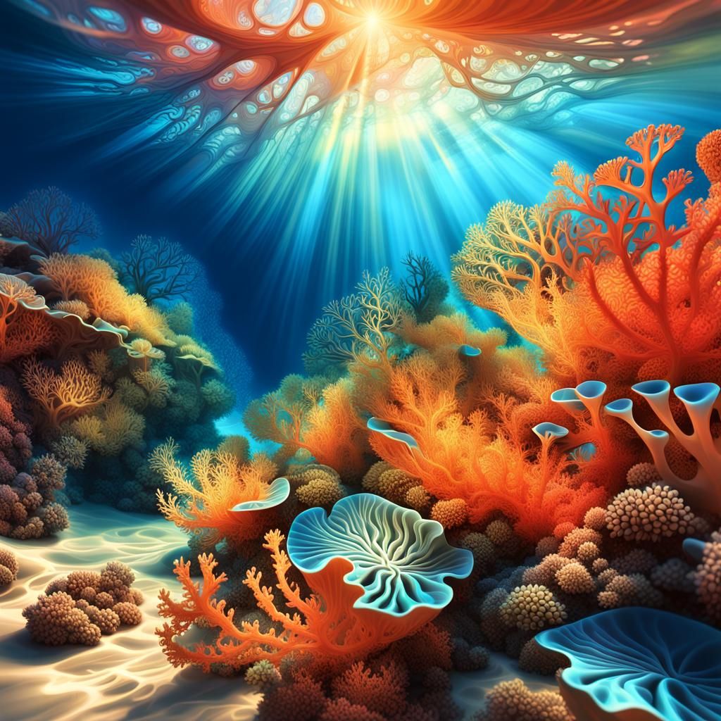 Abstract Coral Reef Fractal in Electric Blues